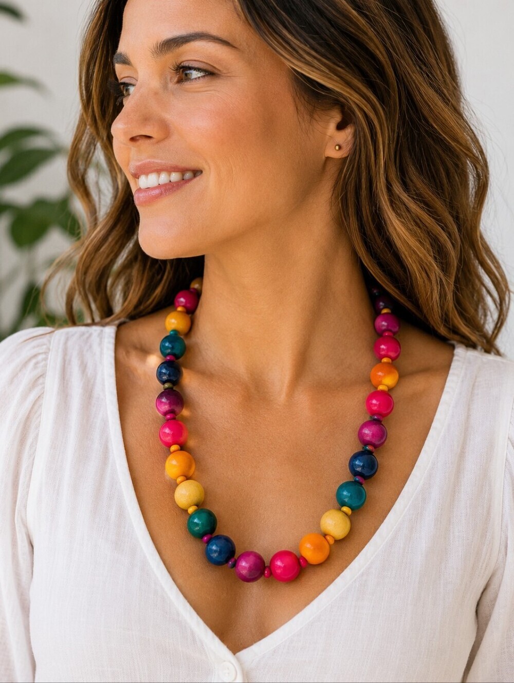 Rainbow Wood Bead Necklace Dopamine Dressing Art Teacher Y2K Maximalist